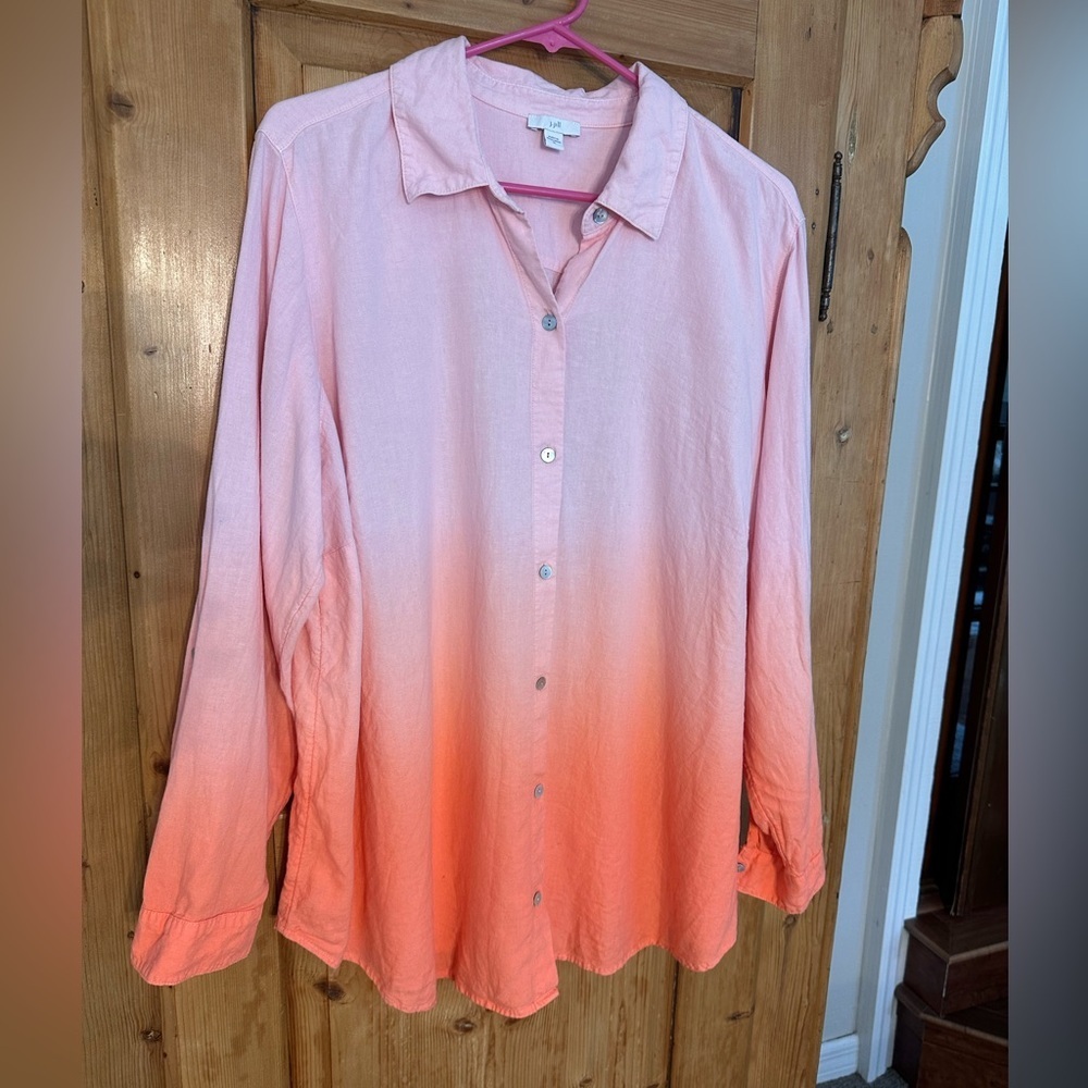 J Jill Pink Orange Ombré Button Down Shirt Oversized & Flattering Sz XL Boho